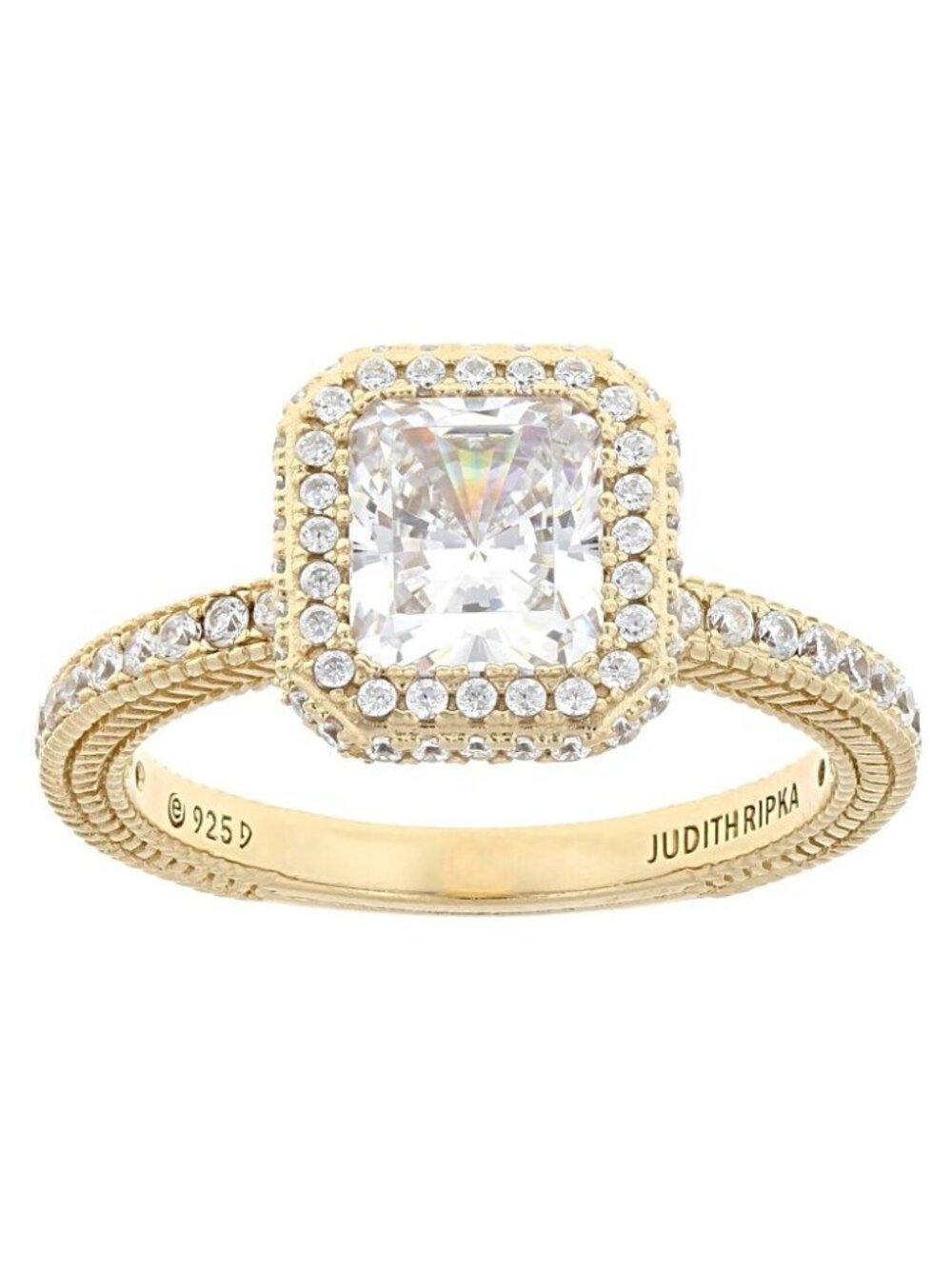 Judith Ripka Cubic Zirconia 14k Yellow Gold Clad Toujours Ring 3.56ctw Size 10